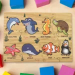 Seawater Animal Wooden Puzzle Learning Educational Board (1 Set) - Image 7
