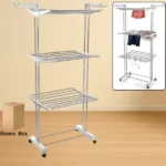 3-Tier Foldable Stainless Steel Cloth Drying Stand with Wheels