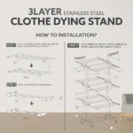 3-Tier Foldable Stainless Steel Cloth Drying Stand with Wheels - Image 5