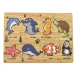 Seawater Animal Wooden Puzzle Learning Educational Board (1 Set) - Image 4