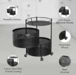 Metal Round High Quality Kitchen Trolley with Wheels (3 Layer / 1 Pc) - Image 3