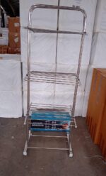 3 Layer Foldable Stainless Steel Cloth Drying Stand with Wheels - Image 6
