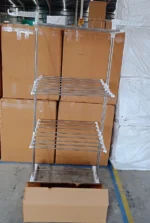 3-Tier Foldable Stainless Steel Cloth Drying Stand with Wheels - Image 2