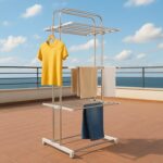3 Layer Foldable Stainless Steel Cloth Drying Stand with Wheels - Image 3