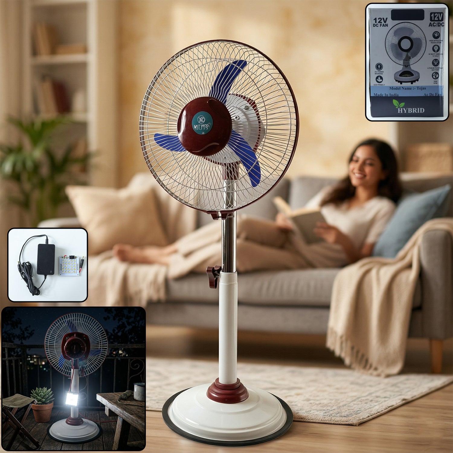 HybridTableFan-WOSKU-01.jpg OMEGA 12V Rechargeable Pedestal Fan with LED Light (1 Pc) - Image 1