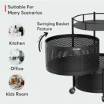 Compact Round 2-Layer Kitchen Trolley with Ventilated Mesh Baskets & Four Swivel Wheels - Image 6