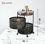 Compact Round 2-Layer Kitchen Trolley with Ventilated Mesh Baskets & Four Swivel Wheels - Image 5