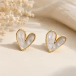 Elegant Pearl Heart Stud Earrings for Women Gold-Toned Minimal Earrings. - Image 5
