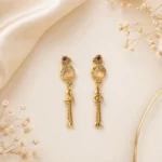 Gold-Plated Traditional Casting Chain Drop Earrings with Ruby and AD Stones - Image 3