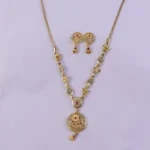 Classic Gold-Tone Floral Engraved Pendant Necklace Set with Designer Stud Earrings - Image 5