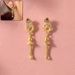 Gold-Plated Traditional Casting Chain Drop Earrings with Ruby and AD Stones - Image 6