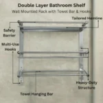 Multipurpose Wall Mounted Bathroom Shelf Organizer with Towel Bar and Storage Rack - Image 3