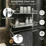 Multipurpose Wall Mounted Bathroom Shelf Organizer with Towel Bar and Storage Rack - Image 4