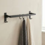 Wall Mounted Stainless Steel Towel Rod with Hooks Space Saving Bathroom Organizer - Image 3
