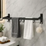 Wall Mounted Stainless Steel Towel Rod with Hooks Space Saving Bathroom Organizer - Image 4